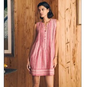 Faherty Isha Sleevless Dress Stripe Linen Mini Sundress Resort sz Small